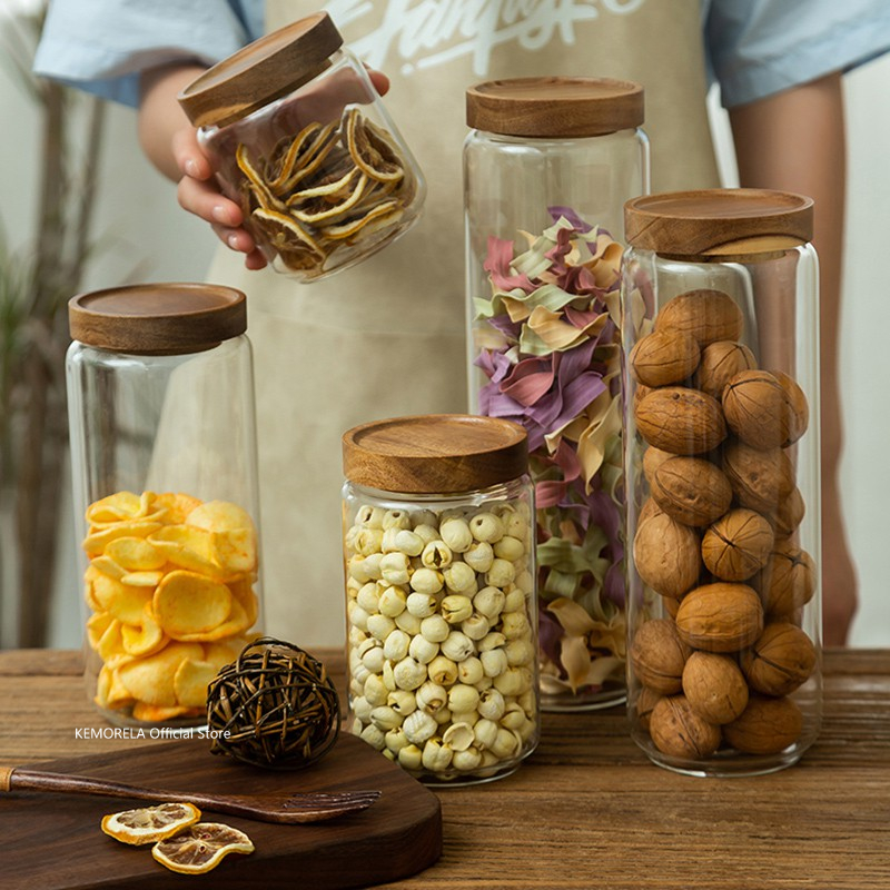 Food Storage Jars With Lids - Couvercle en bois verre hermétique bidon