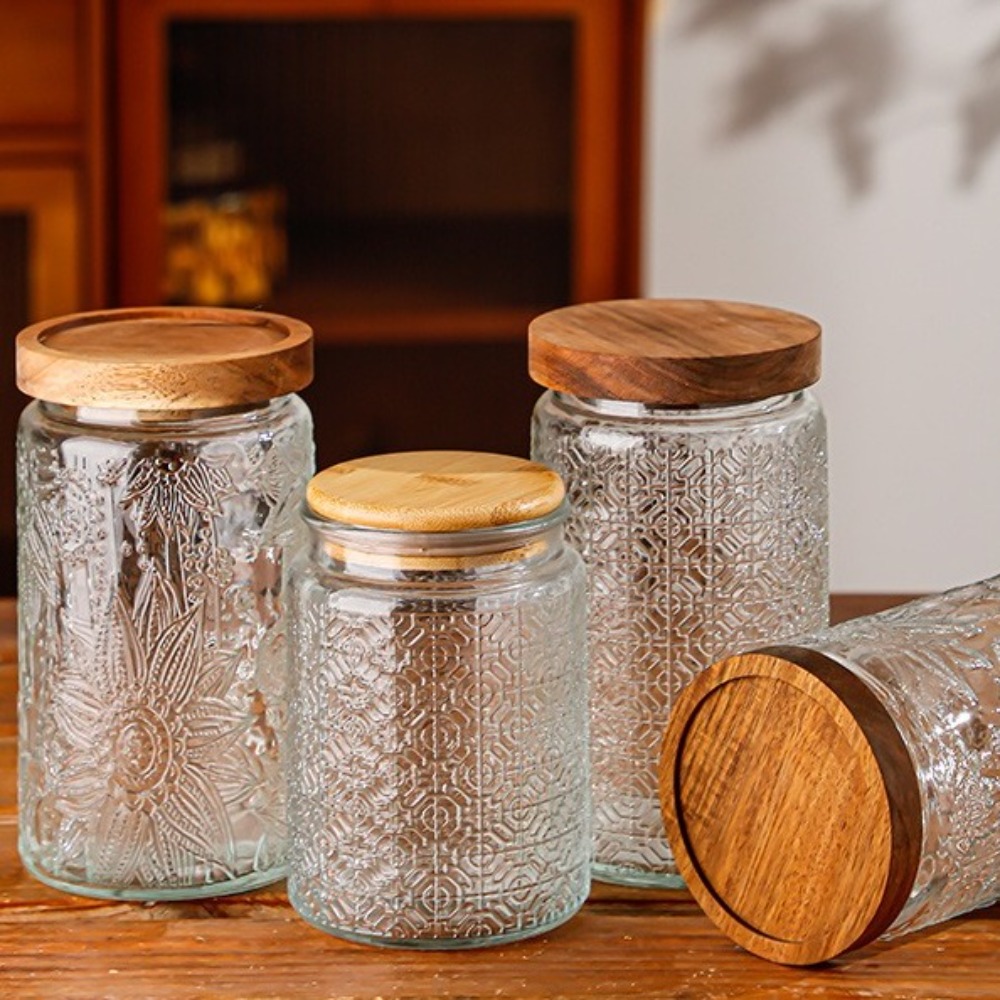 Food Storage Jars With Wooden Lids - Bouteilles de stockage de 1000ML, pots