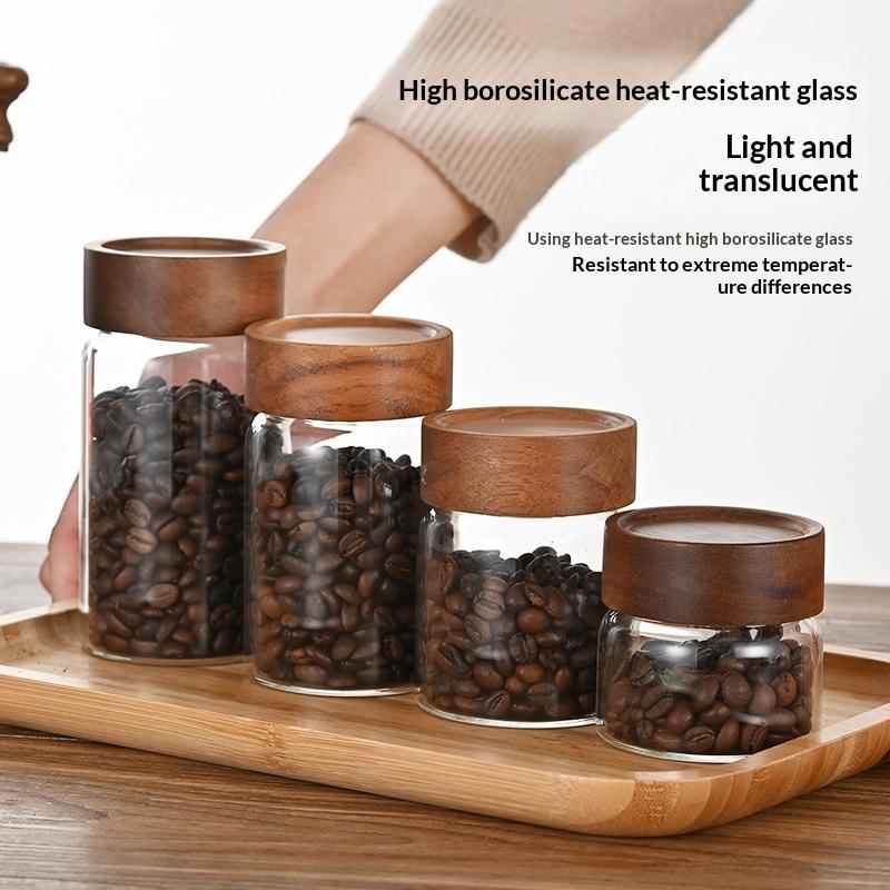 Food Storage Jars With Wooden Lids - Récipient en verre transparent hermétique pour