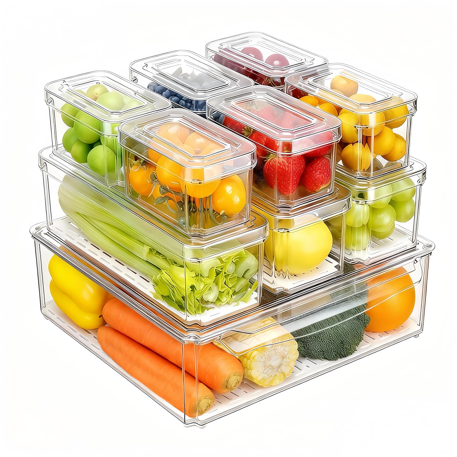 Food Storage Stackable Containers - Lot de 14 organiseurs de réfrigérateur,