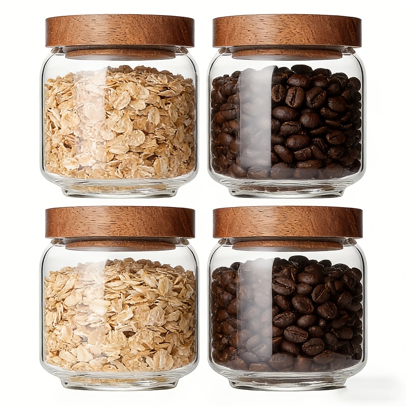 Food Storage Jars With Wooden Lids - Lot de 4 bocaux en verre