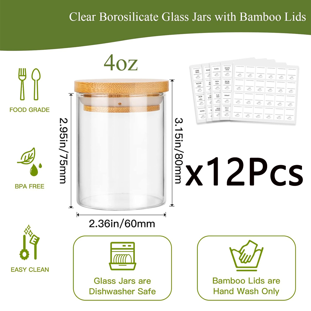 Pots à épices en verre de 4oz  - Food Storage Jars With Wooden Lids avis et prix