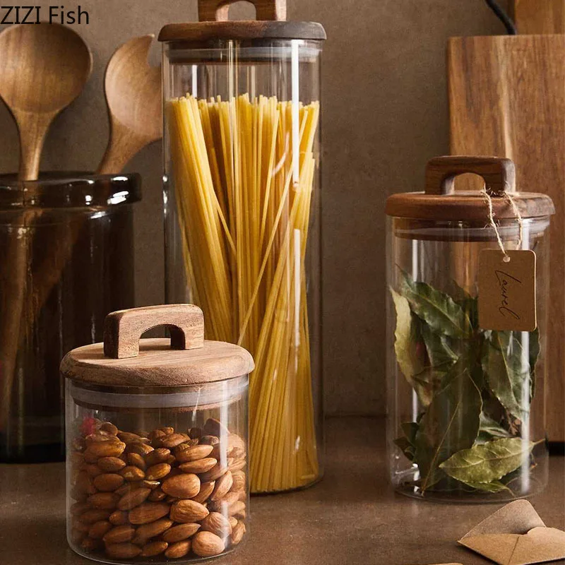 Pot de rangement en verre avec - Food Storage Jars With Wooden Lids avis et prix