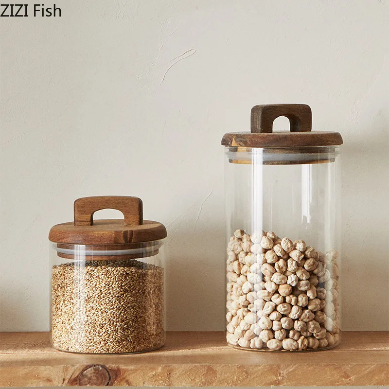 Pot de rangement en verre avec - Food Storage Jars With Wooden Lids avis et prix