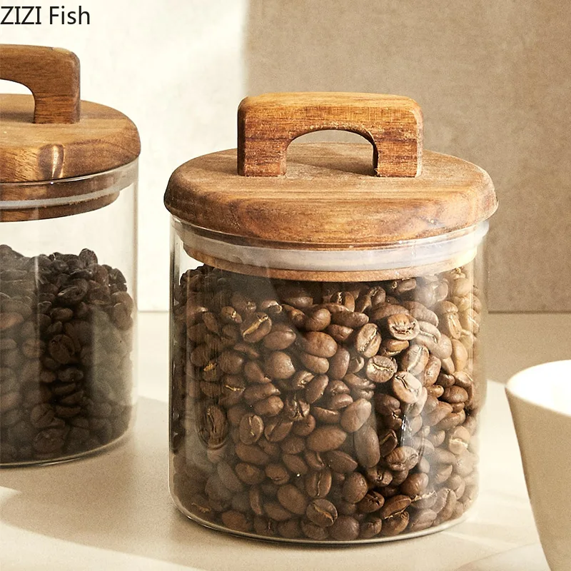 Pot de rangement en verre avec - Food Storage Jars With Wooden Lids avis et prix