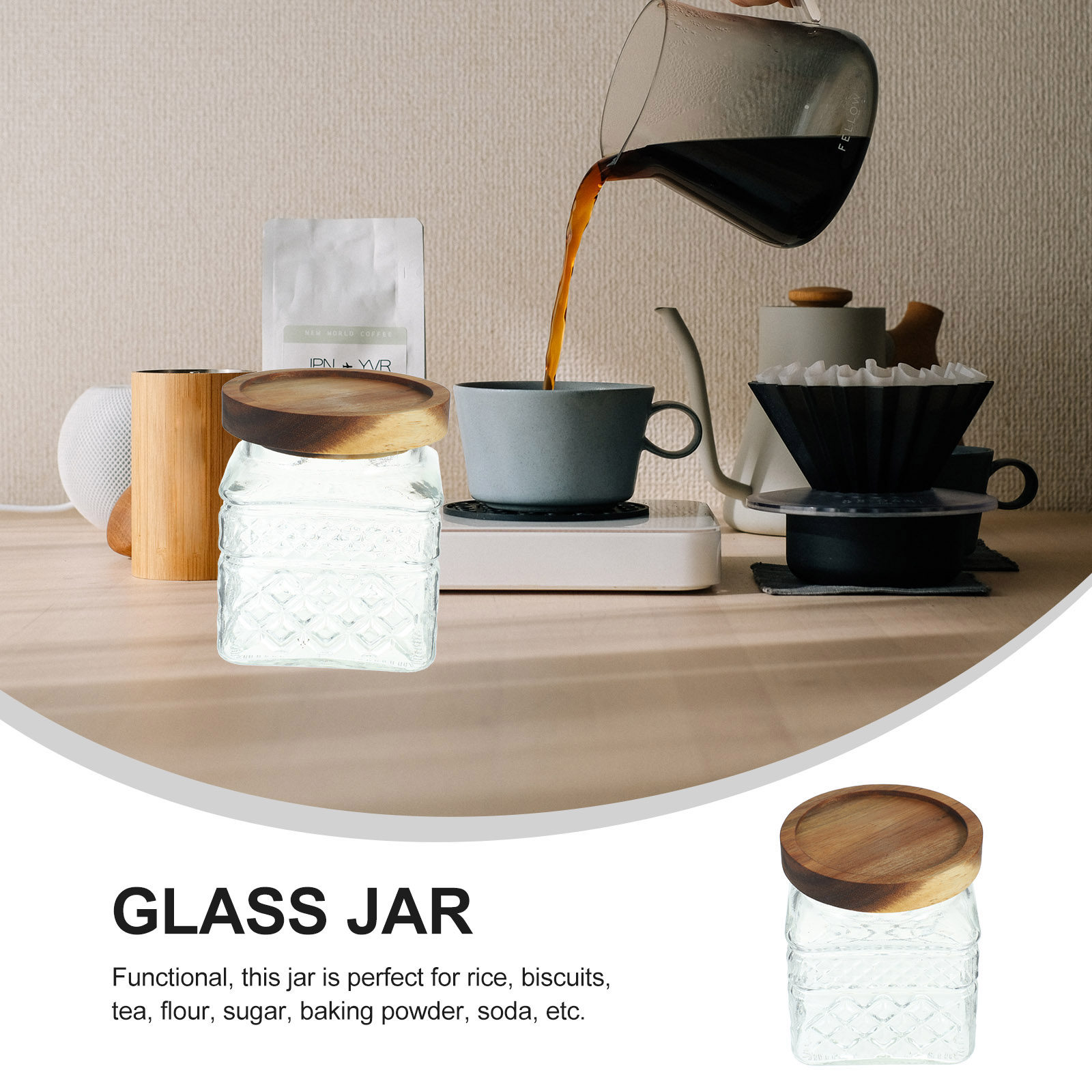 Pot de stockage en verre, boît - Food Storage Jars With Wooden Lids avis et prix