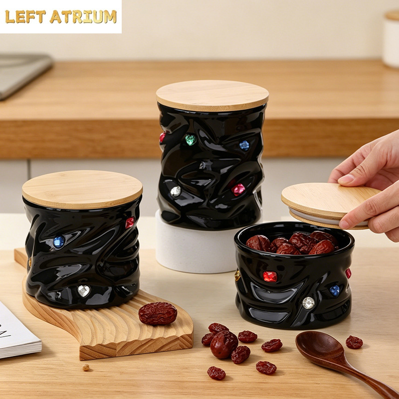 Pot en céramique orné de pierr - Food Storage Jars With Wooden Lids avis et prix