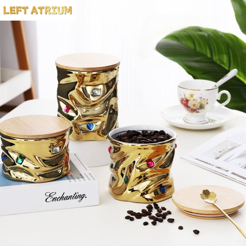 Pot en céramique orné de pierr - Food Storage Jars With Wooden Lids avis et prix