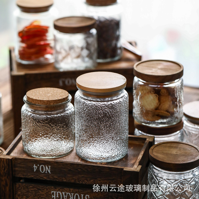 Bocaux en verre vintage gravés - Food Storage Jars With Wooden Lids avis et prix
