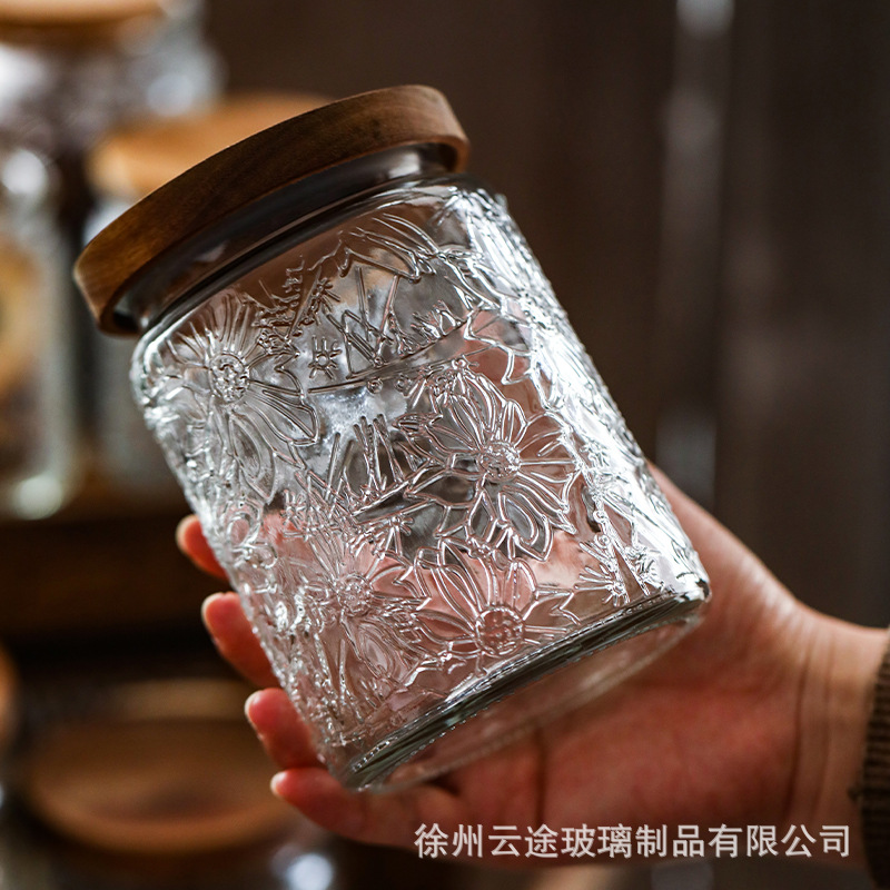 Bocaux en verre vintage gravés - Food Storage Jars With Wooden Lids avis et prix