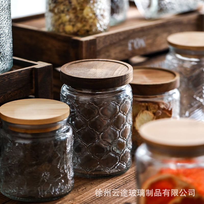 Bocaux en verre vintage gravés - Food Storage Jars With Wooden Lids avis et prix