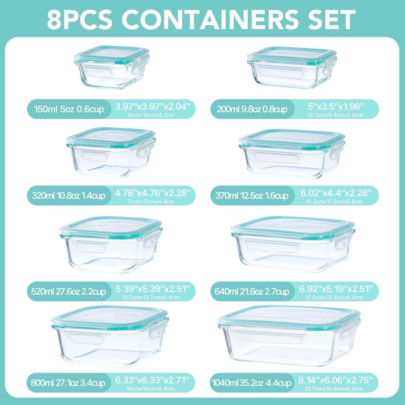 16 contenants en verre herméti - Food Storage Prep Containers avis et prix
