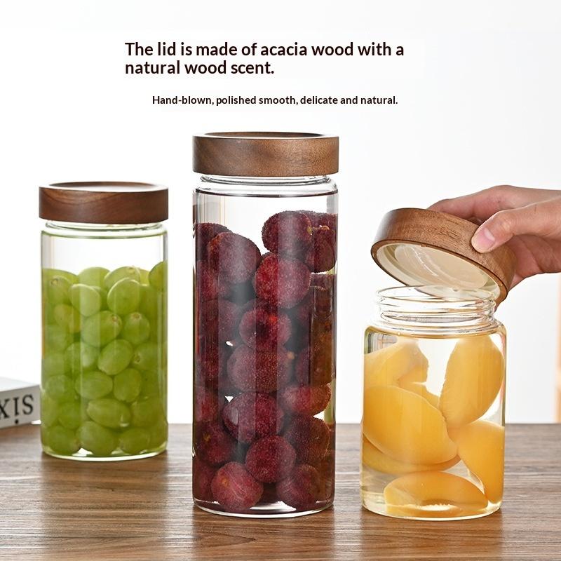 Récipient en verre transparent - Food Storage Jars With Wooden Lids avis et prix