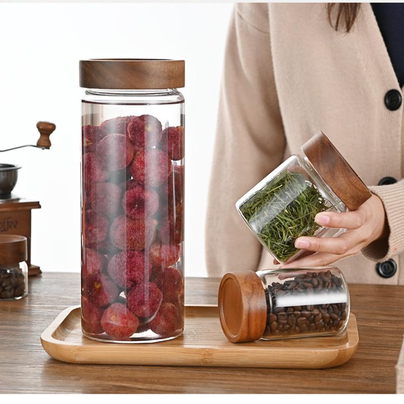 Récipient en verre transparent - Food Storage Jars With Wooden Lids avis et prix